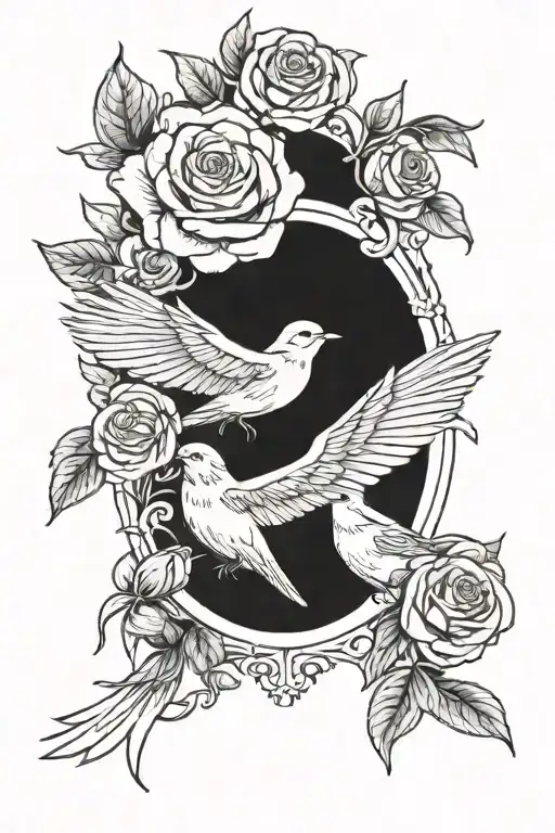 Flying Canary With Roses Growing Together