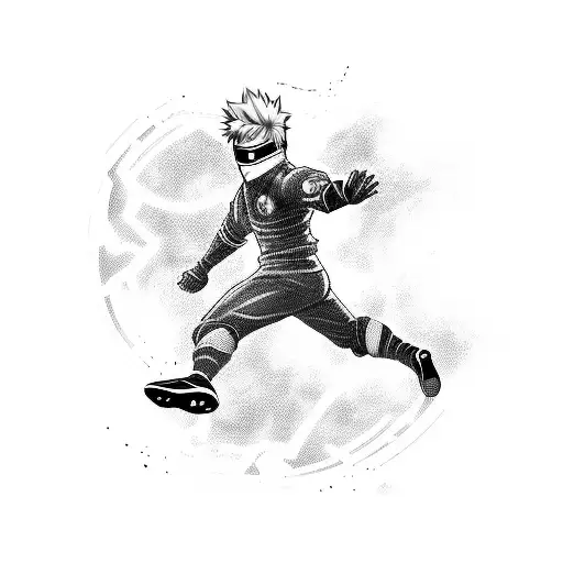 A Dynamic Blackwork Tattoo Of Kakashi Performing A Powerful Soccer Kick