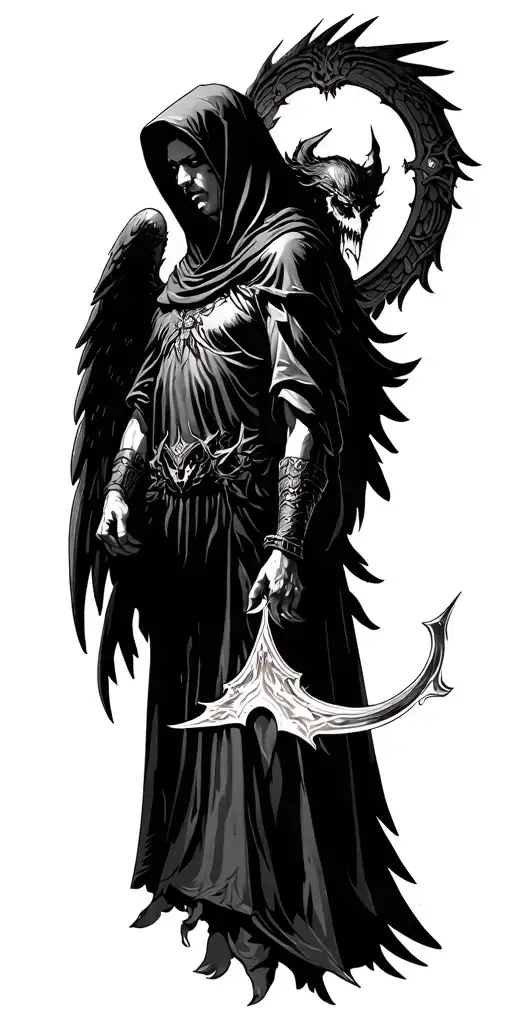 Hooded Arch Angel Defeating A Demon Slayer