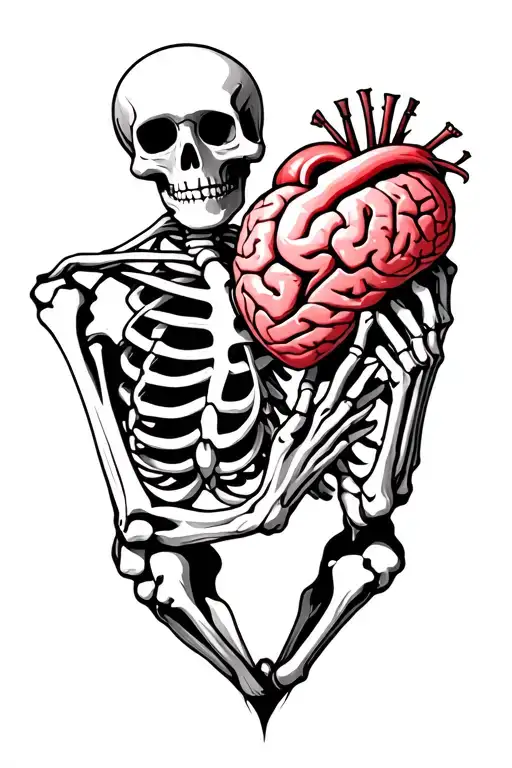 Skeleton Holding A Brain Vs Heart