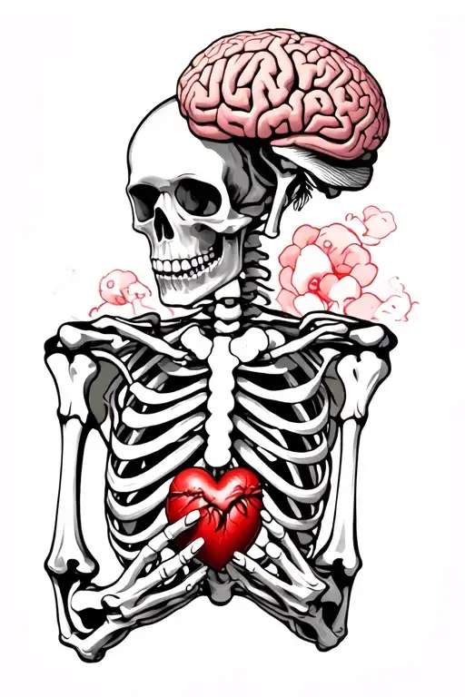 Skeleton Holding A Brain In One Hand And A Heart In The Other