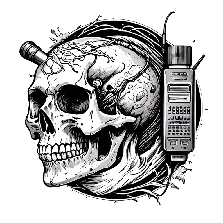 Skull And Internet Modem Surrouded