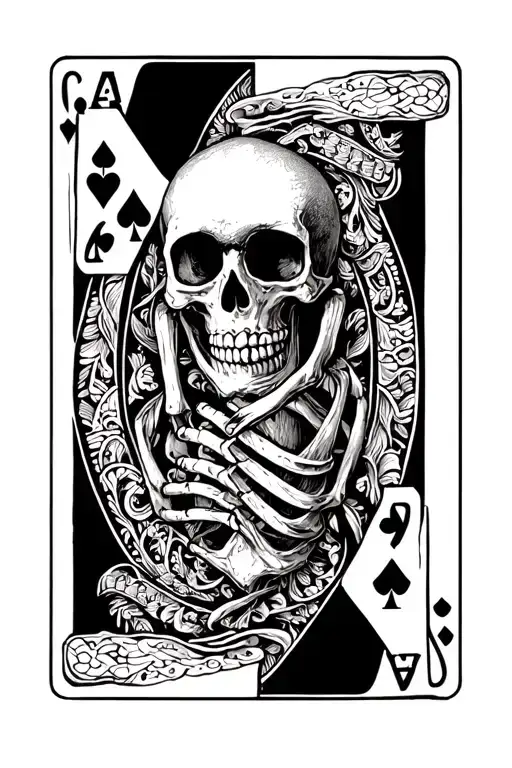 Skeleton With Cards Surrounded