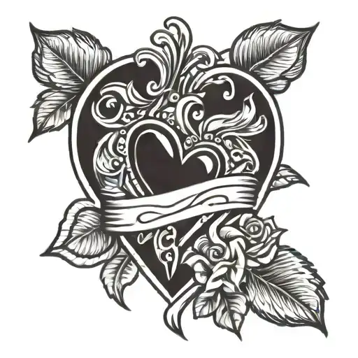 American Traditional Style Heart With Mom Across The Heart