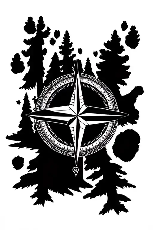 Geometrical Nature Hiking Compass Paw Print Bigfoot