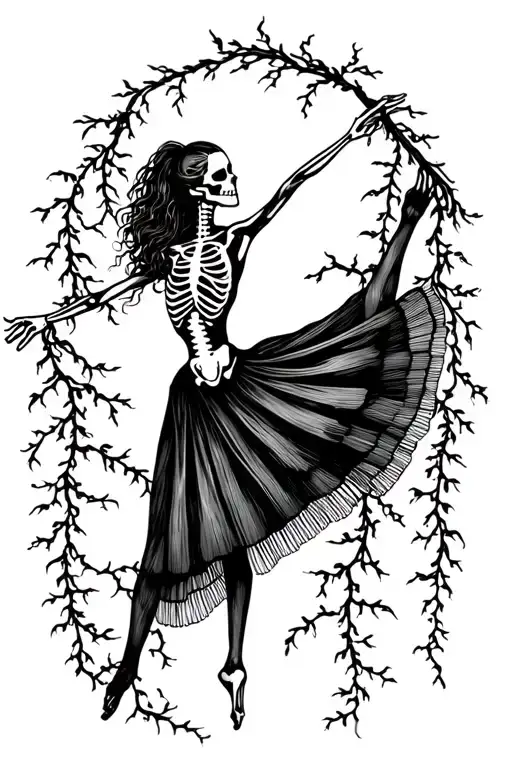 Skeleton Ballet Dancer Gracefully Balancing With Vines