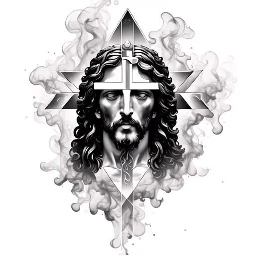 A Modern Geometric Jesus Cross Design Incorporating Smoke Elements