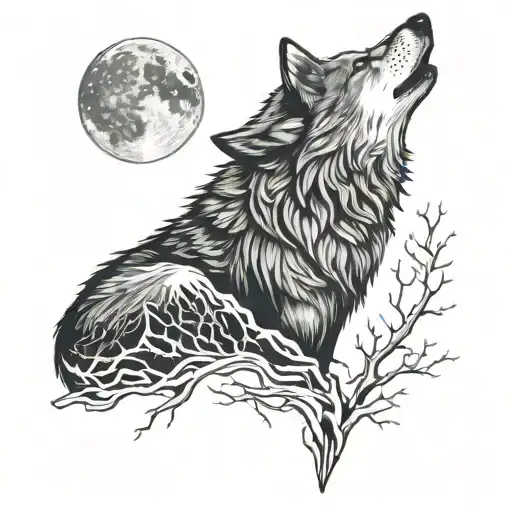 A Wolf Howling At A Broken Heart Under A Full Moon