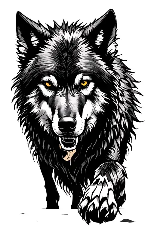 Fenrir Black Wolf Walking Towards