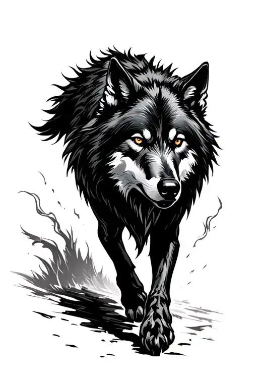 Fenrir Black Wolf Walking Towards