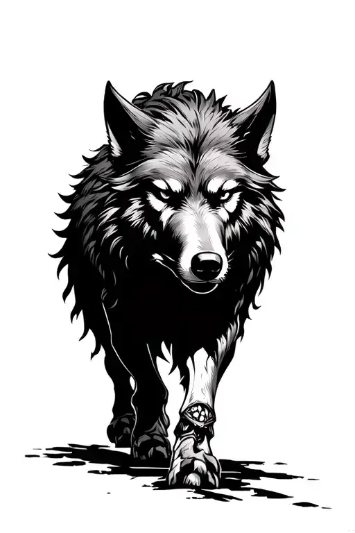 Fenrir Black Walking Towards Runes Above