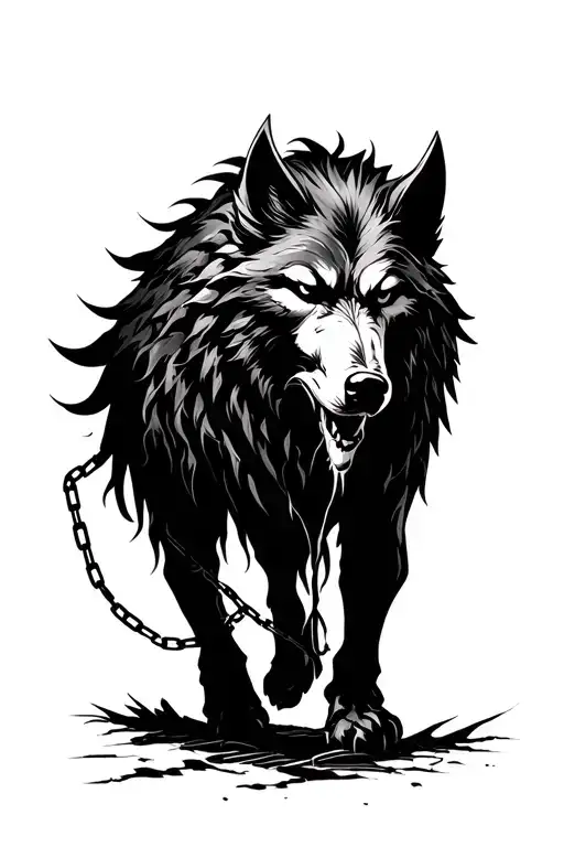 Fenrir Black Walking Towards With Broken Chain