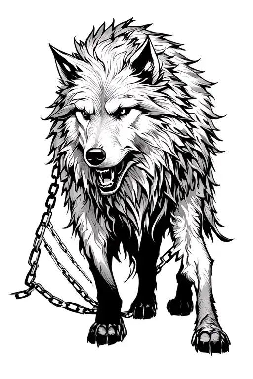 Fenrir Black Walking Towards With Broken Chain
