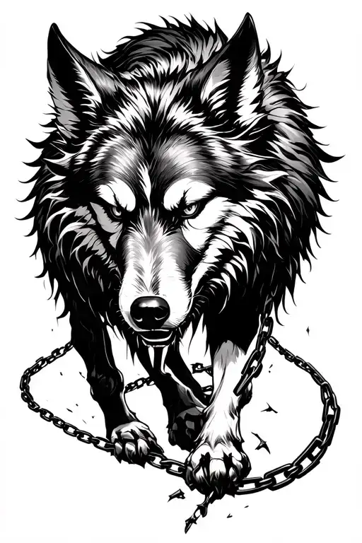 Fenrir Black Walking Towards With Broken Chain