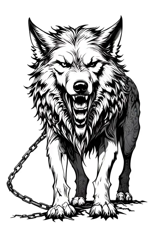 Fenrir Black Walking Towards With Broken Chain