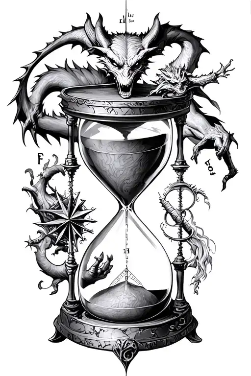 Hourglass And Compass And Fighting Demon