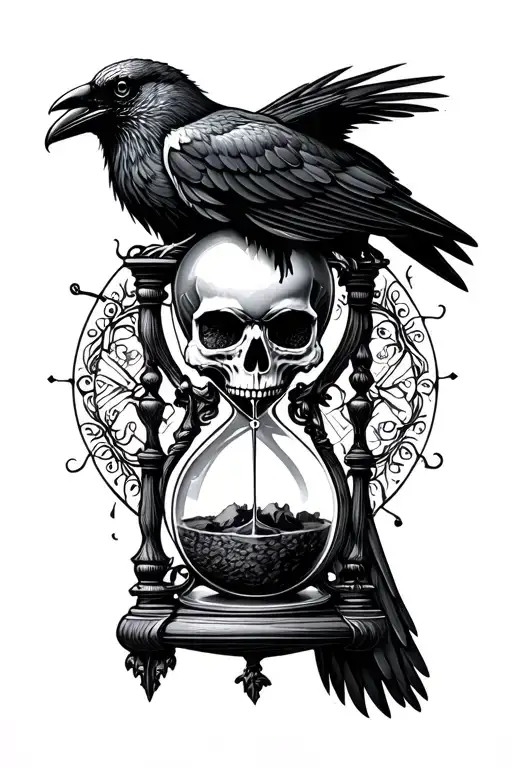 Skull Crow Hour Glass
