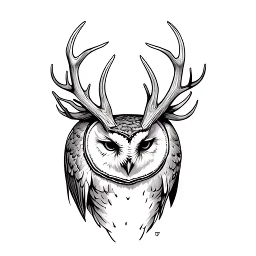 Barn Owl With Antlers