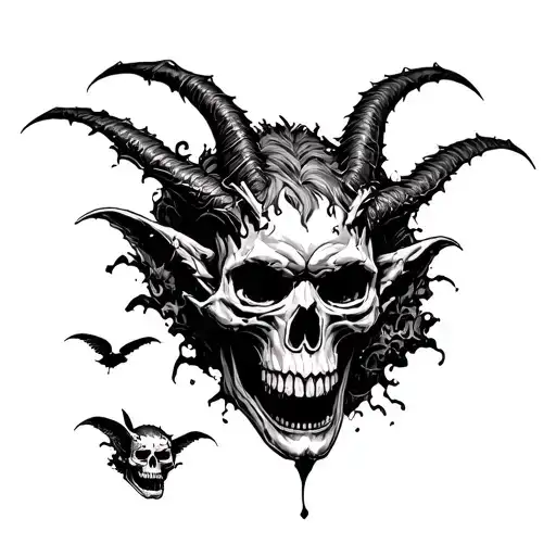 Small Demon Heads Flying Around Skulls