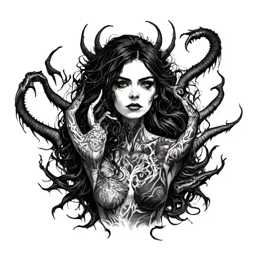 A Woman Surrounded By Monsters