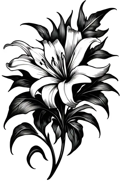 Lily Flower In Tribal Gothic Blackwork Style