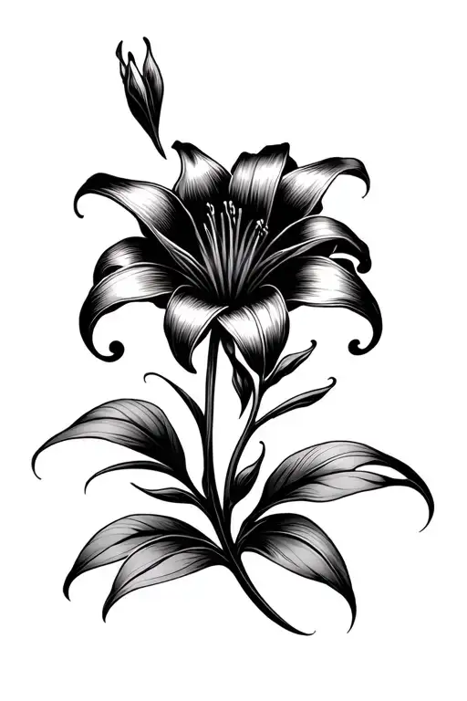 Lily Flower In Tribal Gothic Blackwork Style