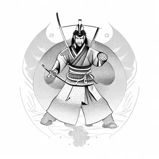 Samurai Warrior In A Garden