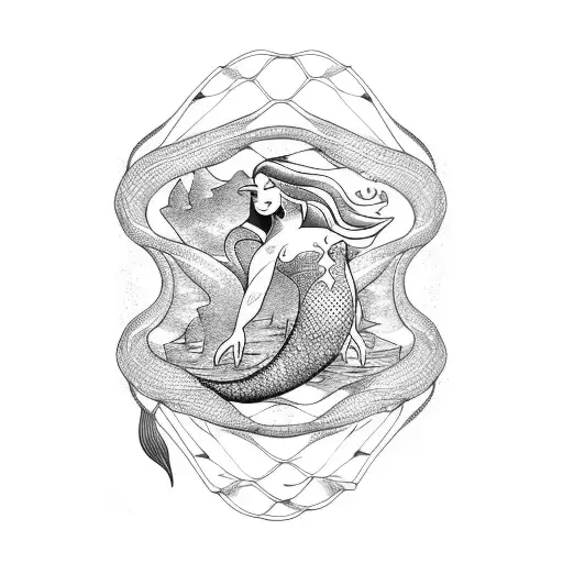 Mermaid Caught In A Fishing Net