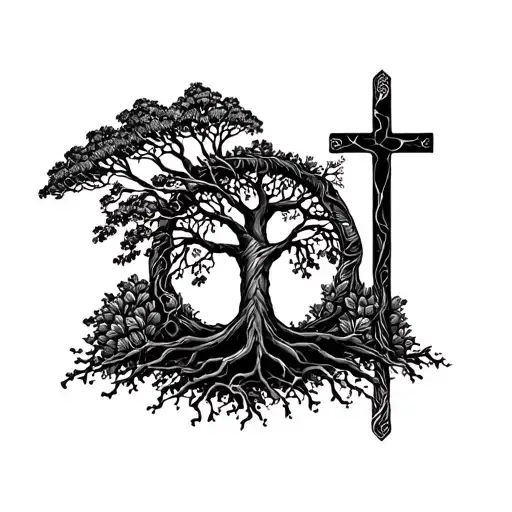 Tree Of Life With Cross Inset Into The Trunk Of Tree