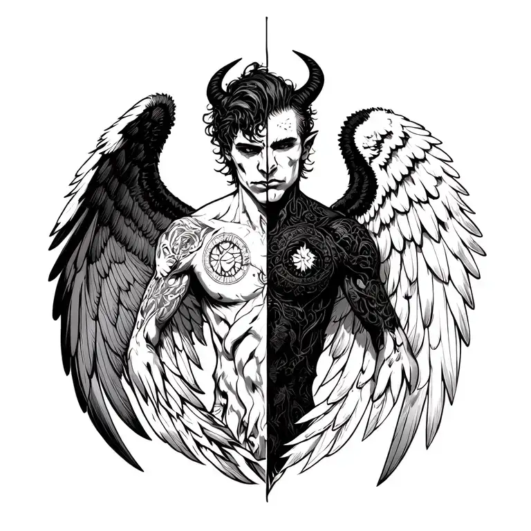 Person Moiet Demon And Half Angel Or Long Way Well The Difference On His Face And His Big Wings