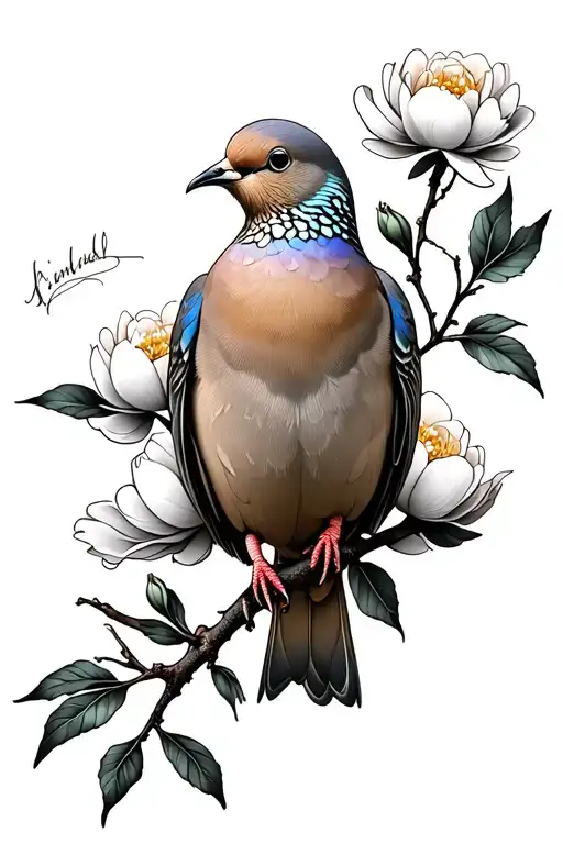 Mourning Dove On Peony Branch