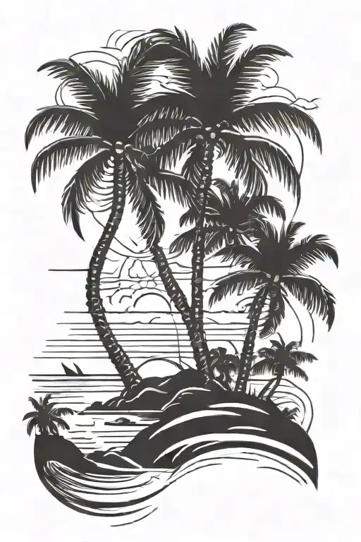 Beach Setting With Palm Trees
