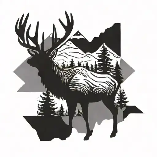 Elk And Mountains Lakes Nature Fall