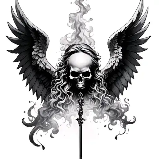 Angel Of Death Tattoo With Smoke Rising