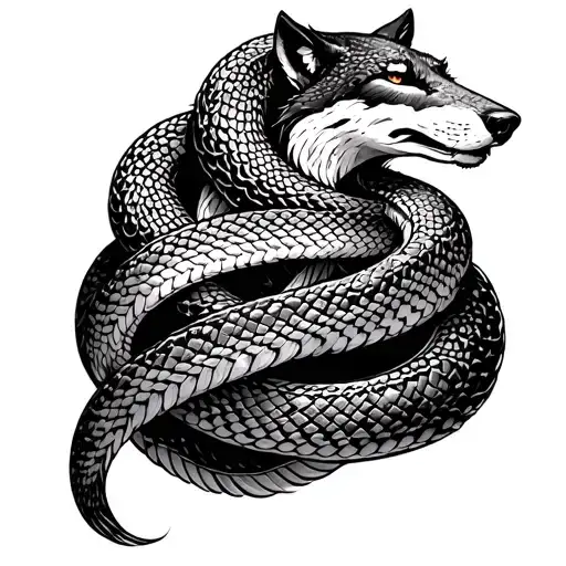 Snakes Wraps Around Wolf