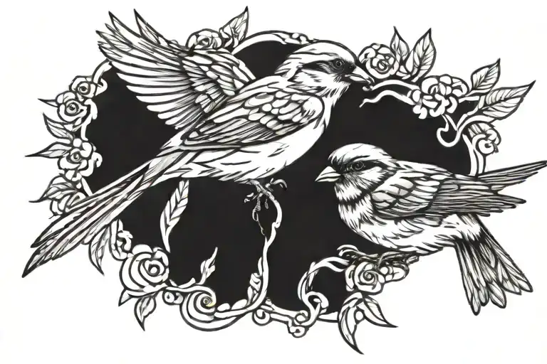 A Sparrow Intertwined With Another Sparrow Flying