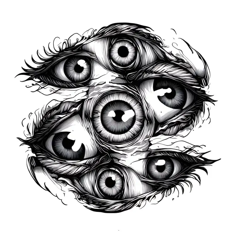 Many Eyes Rotated In Many Directions With Pupils Inside Looking In Random Direction
