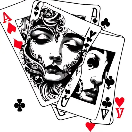 Theater Faces With Playing Cards Floating