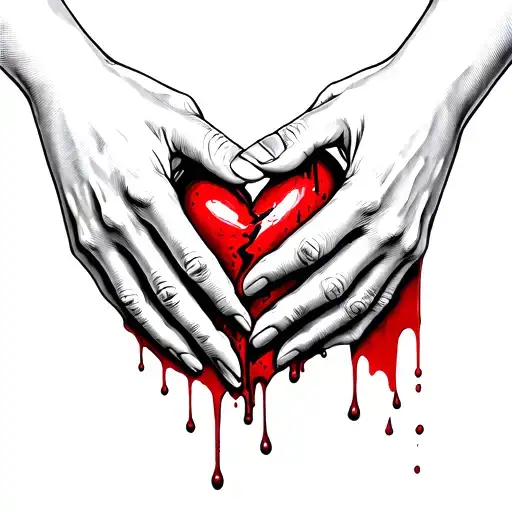 Realistic Broken Heart Bleeding And Held Together By Hands