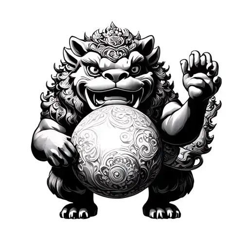 Divine Foo Dog Holding A Sphere With His Pawn