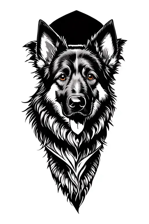 Black German Shepard In A Forrest Silhouette