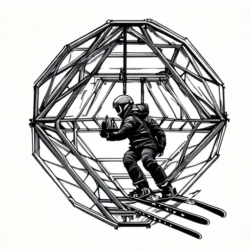 Ski Lift Ascending Through A Geometric Pipeline Structure