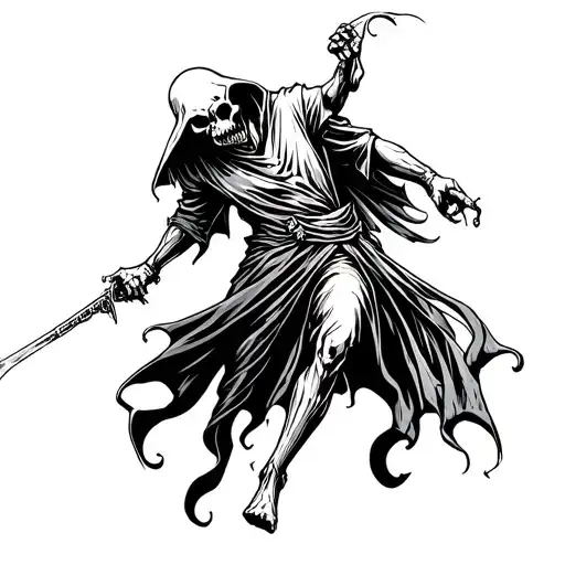 Fine Line Grim Reaper Fighting His Opposite