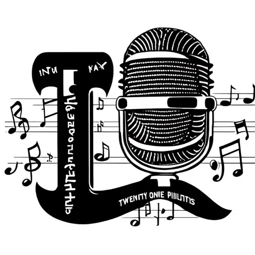 A Stylized Microphone Intertwined With Music Notes And Lyrics From Twenty One Pilots Songs