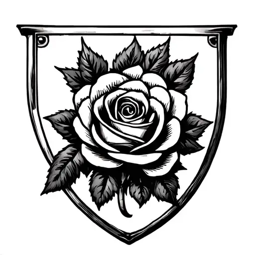 Black Traditional Rose In A Heraldic Shield