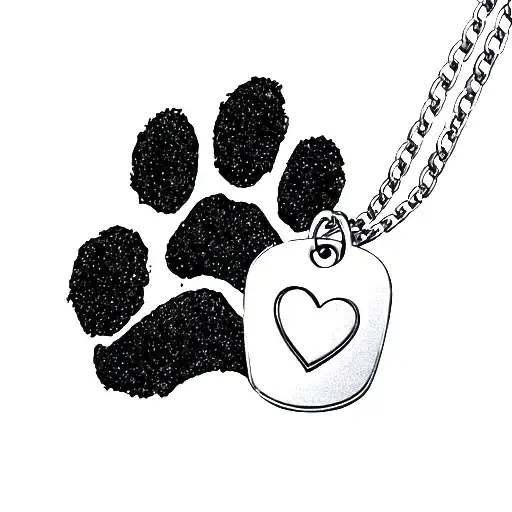 Small Pawprint With Heart Shaped Dog Tag And Chain