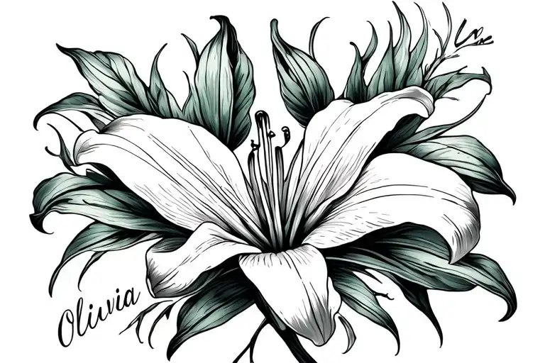 The Name Olivia With A Lily Flower Blooming