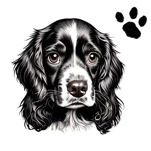 Cocker Spaniel Face Inside Paw Print