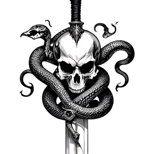 Sword With Evil Skull And Snake Wrapped