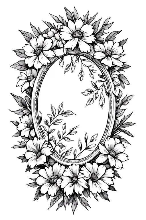 Black Out Mirror With Flower Frame Made